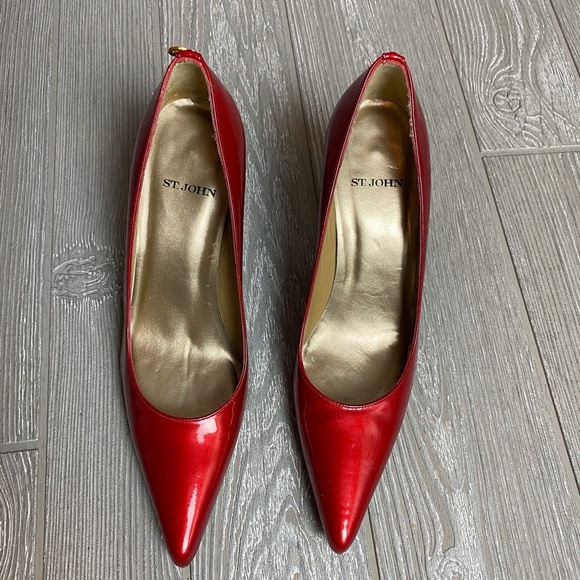 💚 St. John Red & Gold Pointed Pump Heels 6M - Picture 3 of 12